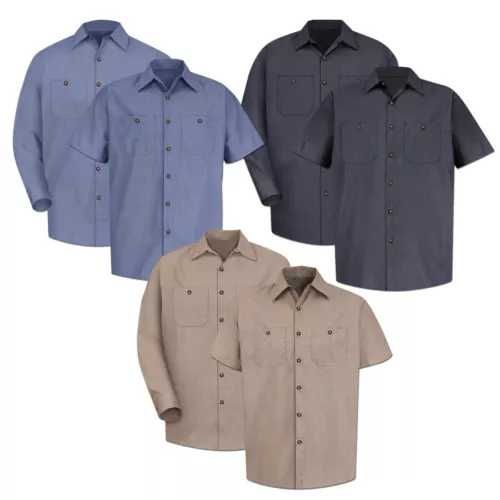 Red Kap Work Shirt Poplin Geometric Microcheck 2 Pocket Men's Industrial Uniform