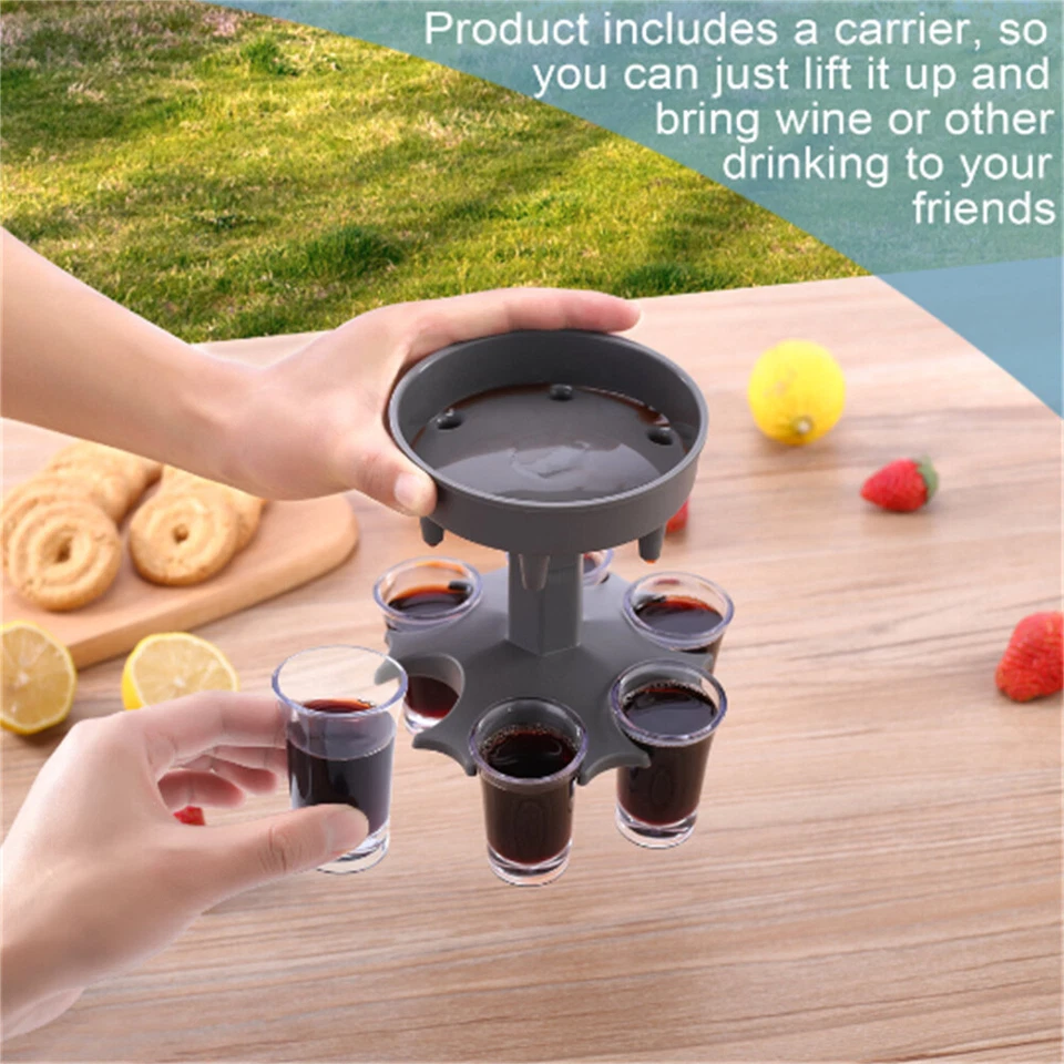 Dispensador de vidrio de 6 chupitos con 6 tazas de acrílico, dispensador de carrito de cócteles para fiestas Foto 3 de 4