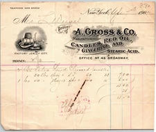 A. Gross & Co.1904 Letterhead NY, NY Candles Red Oil Glycerine Stearic Acid