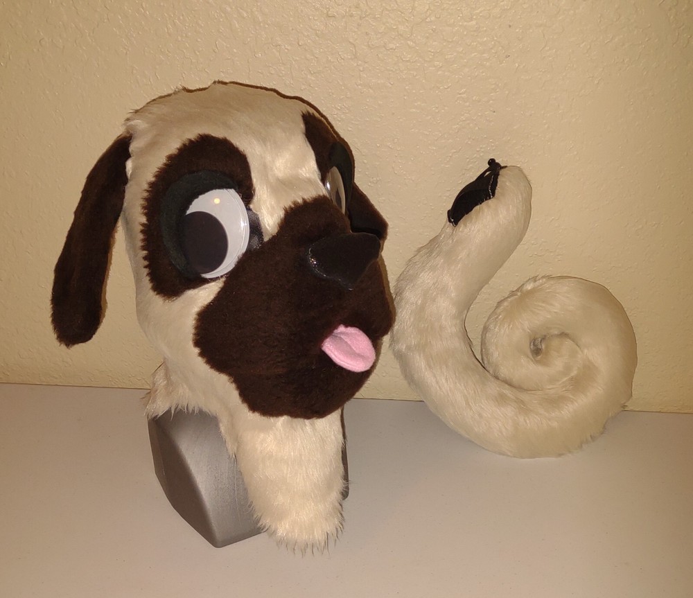 GoogleyEyes Pug Fursuit Partial Animal Costume Mascot Head And Tail!