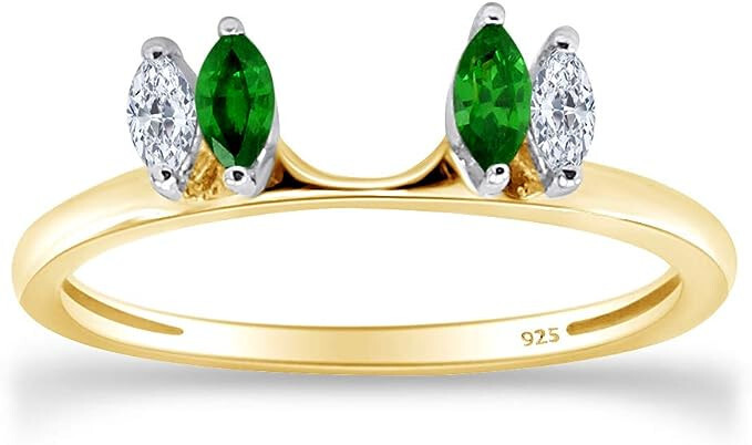 Simulated Emerald and Diamond Enhancer Guard Wrap Ring in Sterling Silver