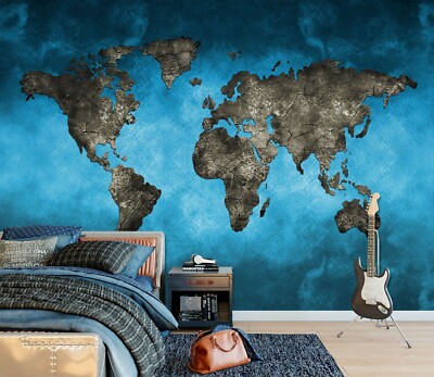 3D Black World Map ZHUA10952 Wallpaper Wall Murals Removable Self-adhesive Ann
