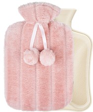 Hot Water Bottle With Fluffy / Soft Knitted Cover 2 Litre Rubber Bottle Bag