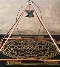 Copper PYRAMID, 8.5" Solid Copper Pyramid With Sri Yantra Mat and Merkaba