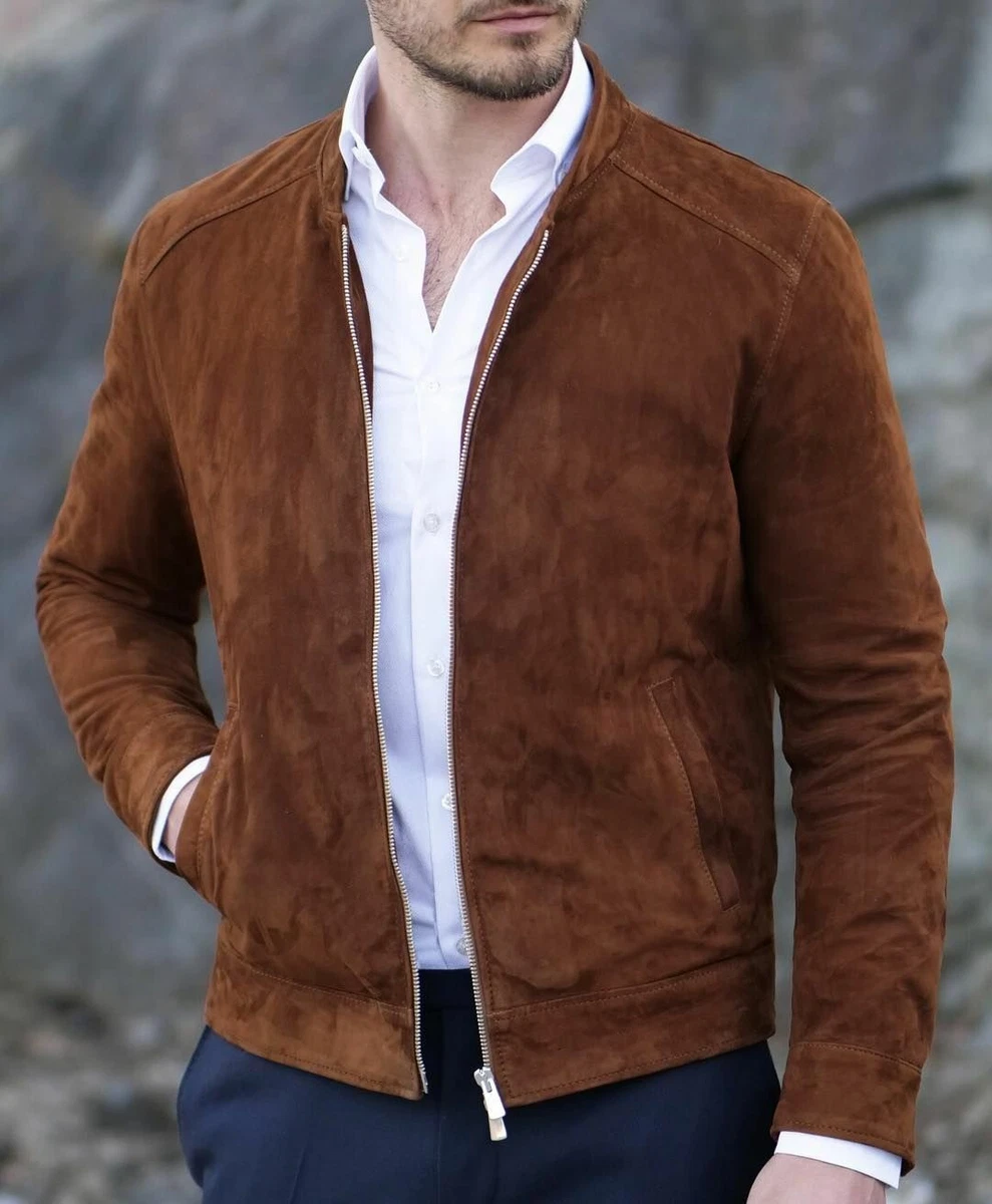 Mens Fashion brown Suede biker Jacket, casual Suede Jacket for men, Men  jackets