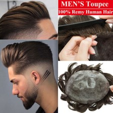 Men's Topper Toupee Human Hair Piece Top Wigs Real Hair Replacement System Male