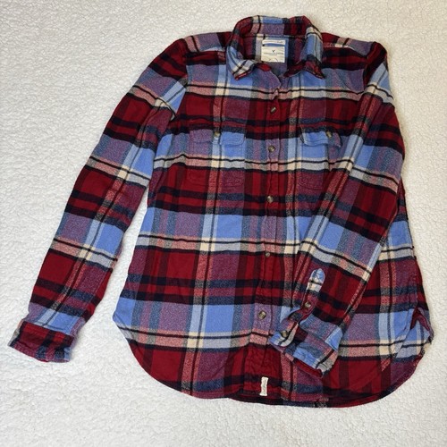 American Eagle Ahh Mazingly Soft Flannel Shirt Women's Red Blue Plaid Medium