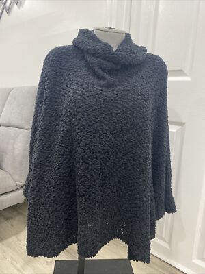 Hippie Rose Cowl Neck Knit Dolman Sleeve Poncho M Black Sweater