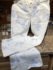 Rare Find White Art Retro Denim Vintage Bell Bottom Wrangler Peter Max Jean 32  