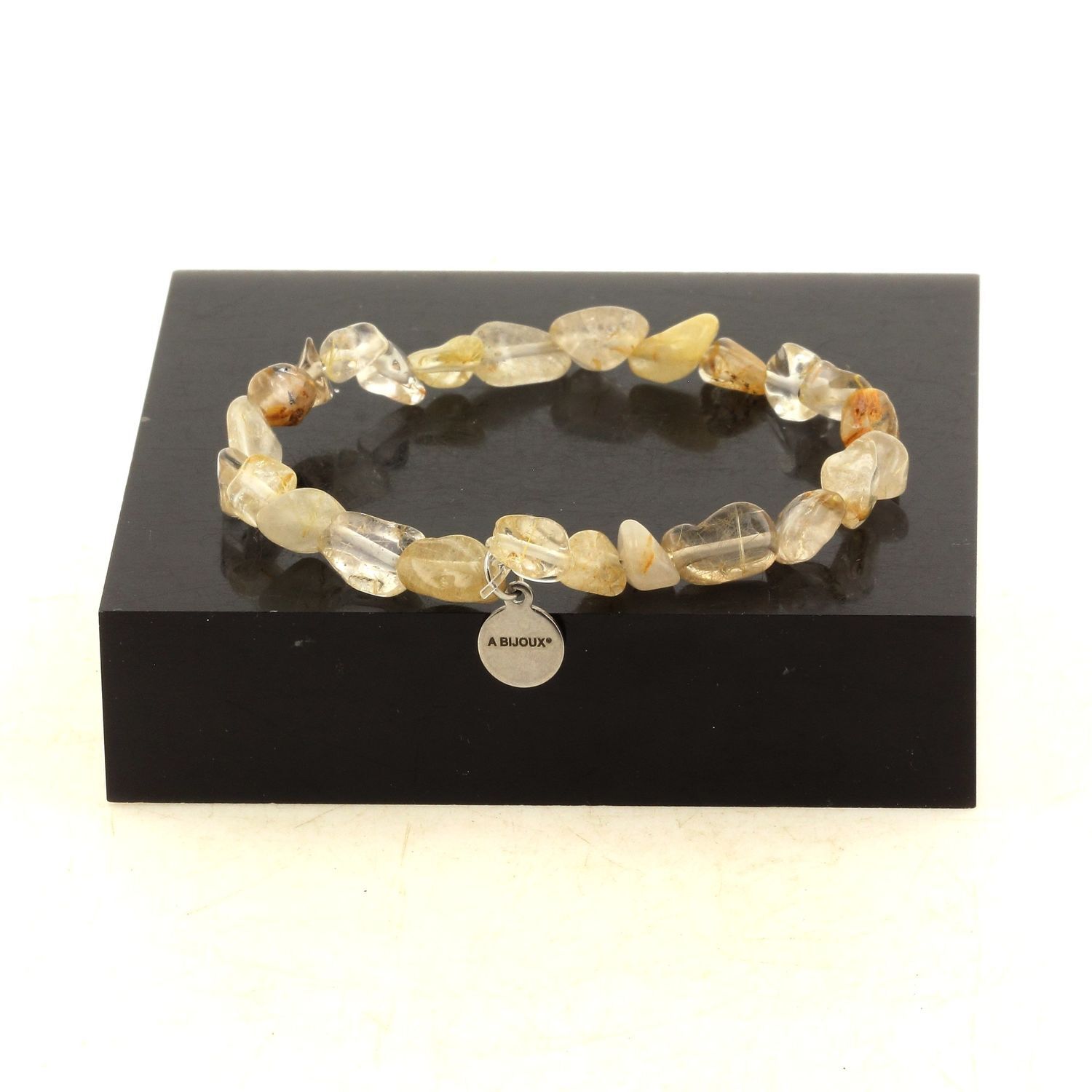 Bracelet quartz rutilé doré du Brésil contre le stress bijou ajustable fabriqué en France