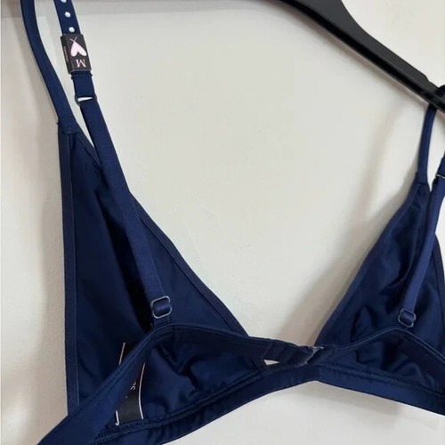 Victoria Secret Navy Blue Satin Unlined Wireless Solid embellished triangle Bra - Picture 7 of 13