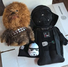 Lot of 3 Star Wars Plush Disney Large Talking Big Head Chewbacca  Darth Vader