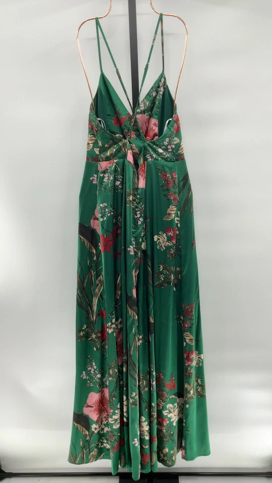 Maxi Vestido Lulus Mujer Still The One Verde Esmeralda Estampado Floral Satinado M Foto 2 de 2