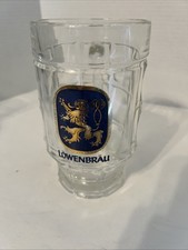 Vintage LOWENBRAU 0.5L Dimpled Glass Stein 6.5&rdquo;