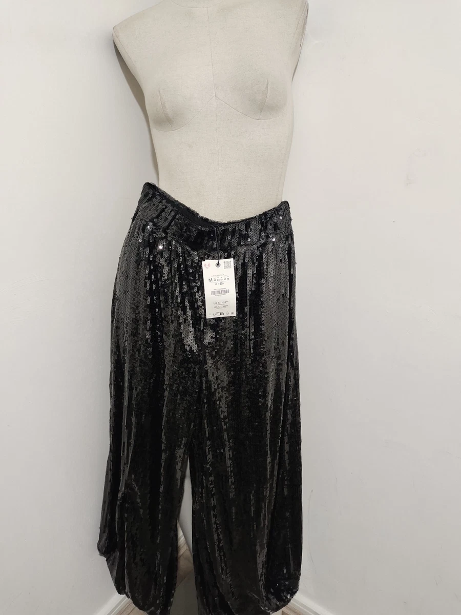 Pantalon Harem à Paillettes ZARA Noir Taille S - Neuf Avec étiquettes - Sequin