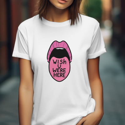 WISH YOU WERE HERE T-Shirt | Lustiges unhöfliches Neuheit Witz Oberteil | Damen normale Passform