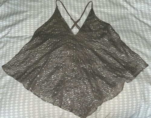 Zara Beautiful Sequin Strappy Top V Neck Handkerchief Hem Festival Beach Size XL - Picture 2 of 10