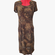 SCARLETT Brown Animal Print With Gold Metallic Threads Short Pencil Dress Size 8