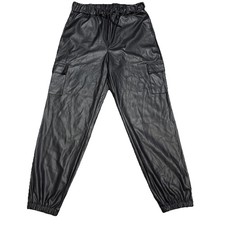 Cisone Faux Leather Cargo Jogger Pants Women Size L Black High Rise Stretch