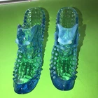 2 Vintage Fenton Blue Opalescent Hobnail Cat Head 6" Shoes  Used