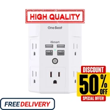 5 Outlet Extender Surge Protector Multi Plug Wall Adapter USB Charger Ports with