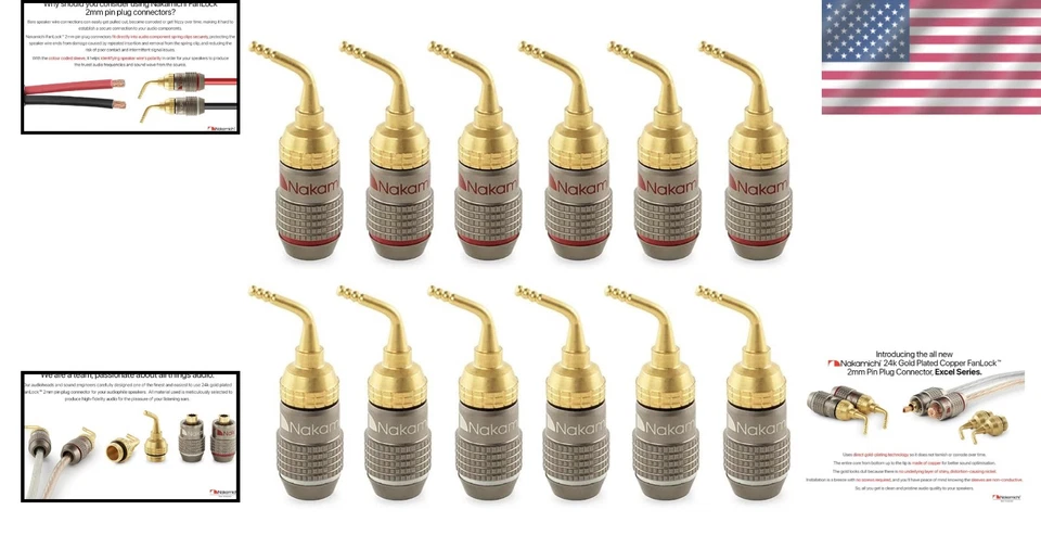 12 Pcs FanLock Gold Plated Banana Plugs - Superior 2mm for Home Theatre Audio - Image 2 of 4