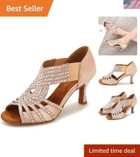 Women's Rhinestone Dance Shoes - Elegant Ballroom Latin Salsa Performer - Size 8