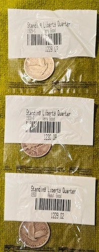 1929 & 1930: 3 STANDING LIBERTY SILVER QUARTERS- 2 VG & 1 AG Littleton Coin Co