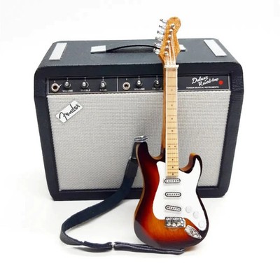 Miniature Fender Stratocaster Sunburst Natural Guitar and Fender Sound