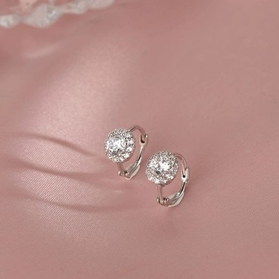 Mini Ohrringe echt 925 Silber   Kleine Creolen mit Rund Zirkonia, Elegant