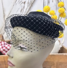 Parkridge Exclusives Vintage Black Velvet Hat With Veil Pillbox