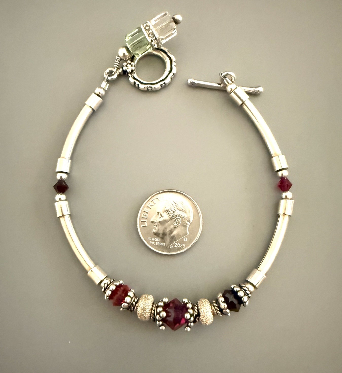 Estate Solid Sterling Silver 925 Crystal Toggle B… - image 5