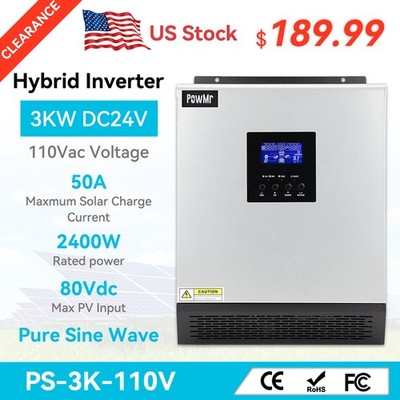 3KVA DC 24V Hybrid Solar Inverter AC 110V Built-in 50A PWM Solar ...