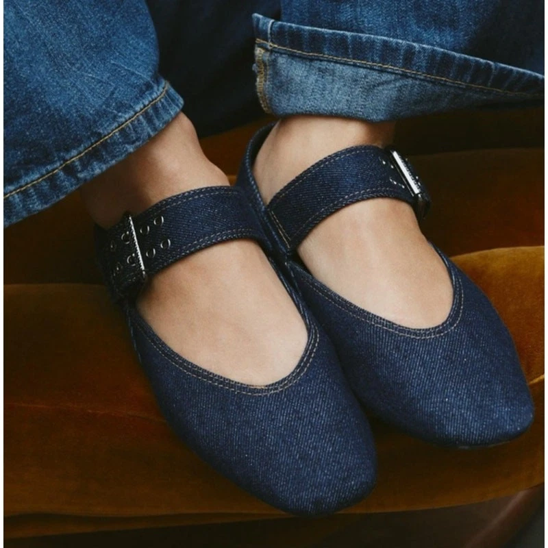 ZARA Denim Mary Jane Pisos Nuevos con Etiquetas | Azul Ballet Pisos | Talla 7.5 Foto 4 de 4