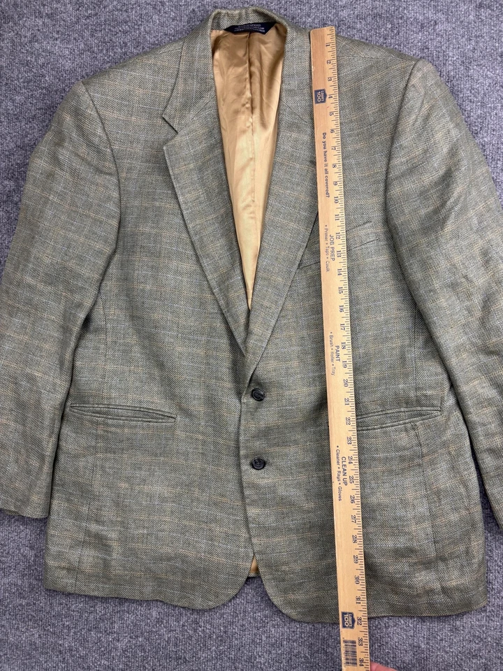 Lands' End Blazer Sport пальто мужской 44R зеленый льняной две кнопки выемки лацкан клетку - Изображение 3 из 4