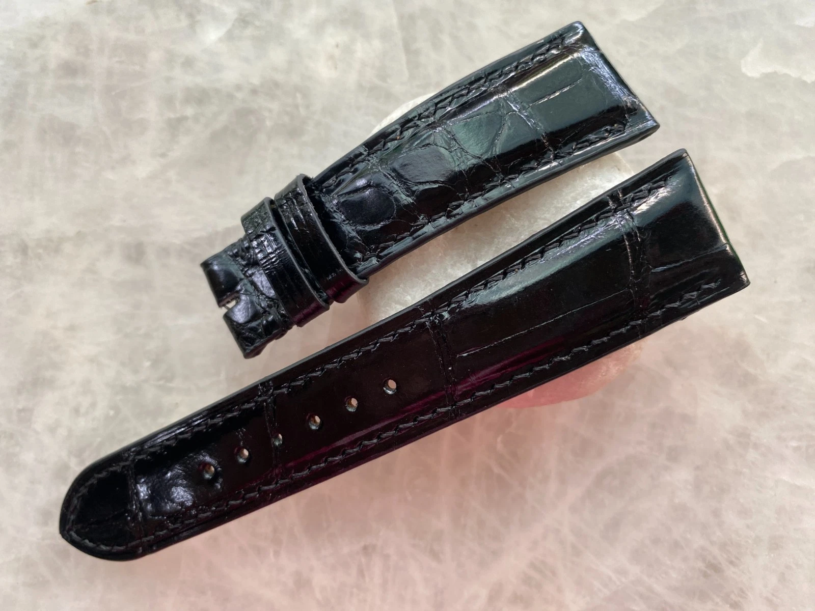 22mm/18mm Black Alligator Crocodile Print Leather Watch Strap Band