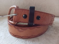 Vtg Light Brown Leather Western Belt Tooled Braided Sz 38 Covered Buckle Mexic