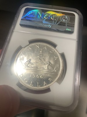 【希少】1966年（初年度）発行旧イギリス領バハマ国1ドル銀貨★NGC MS63 1966 Canada Silver Dollar, NGC Certified MS-65 Small Beads, Top