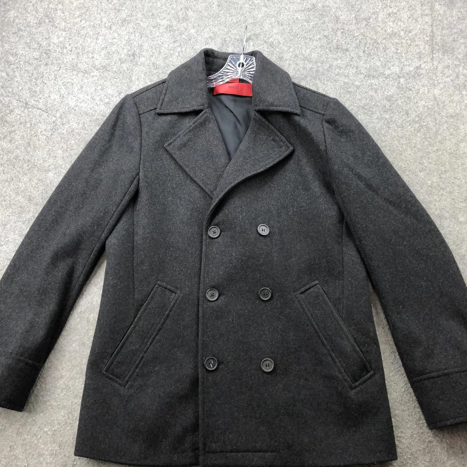 Hugo Boss Peacoat Mens Medium Charcoal Wool Blend Double Breasted Jacket - Image 2 of 4