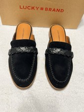 Lucky Brand Panlin2 Black Oiled Suede Braided Mule Loafer Flat Shoes Women's 7M