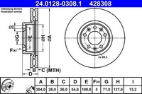 2X ATE Bremsscheibe 24.0128-0308.1 FüR CitroËN Passend FüR Fiat Opel Peugeot