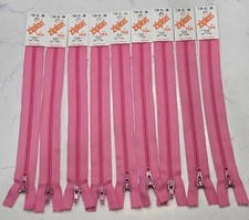 Lot of 9 Ziplon By YKK Coil Zipper 100% Polyester 7" HOT PINK 515 Made in USA