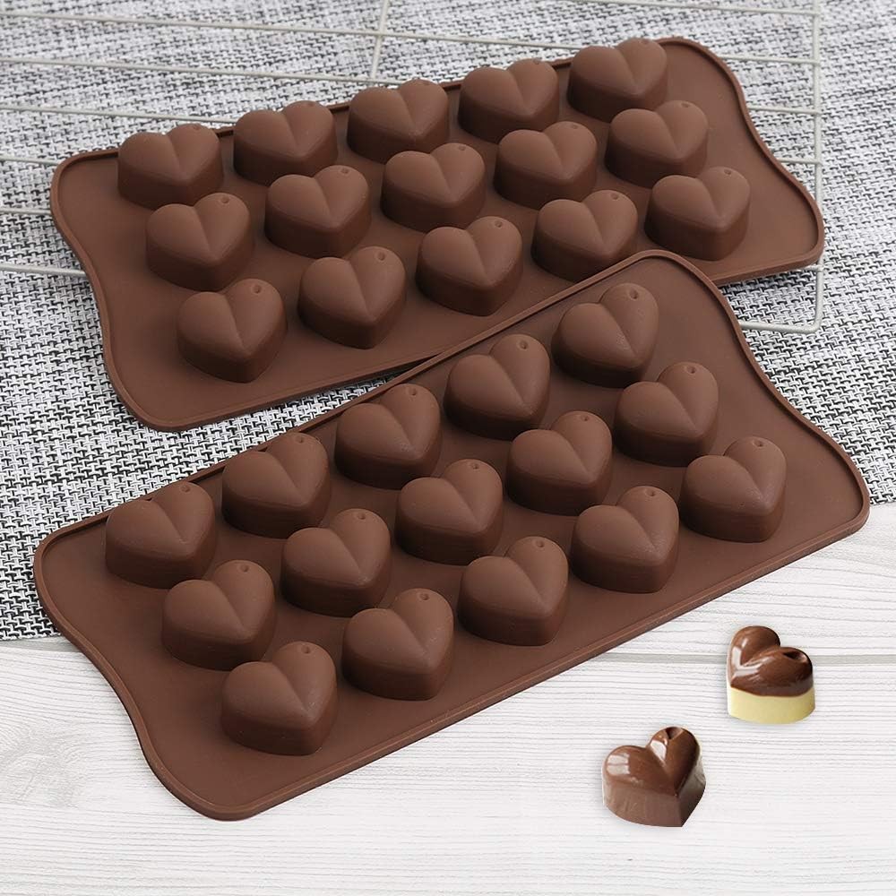 homEdge 15-Cavity Dimpled Heart Shape Chocolate Mold, Silicone Brown 