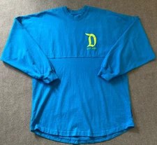 Disneyland Parks Spirit Jersey Women’s S Blue Neon Green Long Sleeve Crew Neck