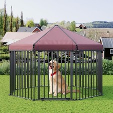 Outdoor Dog Kennel Metal Dog Cage Pet Run Fence Dog House Puppy Playpen w/ Cover