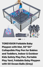 TOREVSIOR Foldable Portable Baby Play Pen w/ Mat 50"x50" Gray Infant Toddler