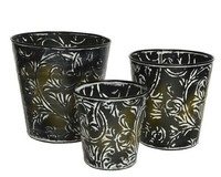 Topf Blumentopf Pflanztopf ÜBertopf Zinktopf Oval Dunkelgrau Landhaus 3 Er Set