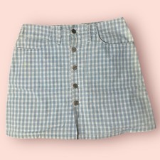 Vtg 90's Blue Plaid Button Up Mini Skirt Pockets Size 9/10 Waist 30 Cottagecore