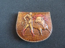 Vintage Leather Change Purse Spanish Matador Embossed Folding Coin Wallet