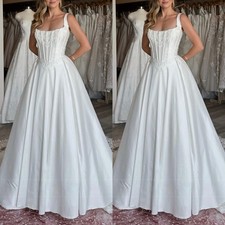 Satin Elegant Wedding Dresses A Line Sleeveless Spaghetti Straps Bridal Gowns